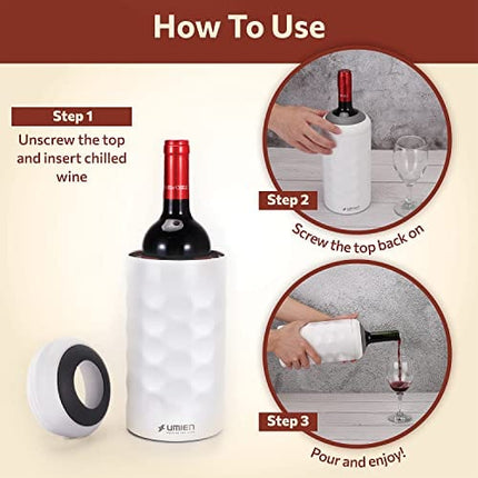 Wine Chiller - Premium Wine Bottle Chiller Double Walled, Vacuum Insulated Wine Cooler for Most 750mL Champagne and Wine Bottles - Iceless Wine Chiller with Up To 6 Hours Cold Temperature Retention