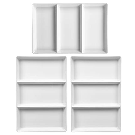 US Acrylic Avant 15" x 10" Plastic 3-Section Stackable Serving Tray in White | Set of 3 Appetizer, Charcuterie, Food, Snack, Dessert Platters | Reusable, BPA-Free, Made in The USA