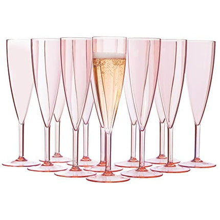 US Acrylic Plastic 5 ounce One Piece Champagne Flute in Rose | Set of 12 Wine Stems | Reusable, BPA-free, Made in the USA, Top-rack Dishwasher Safe