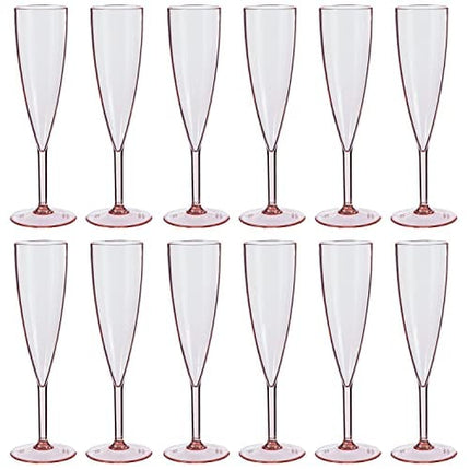 US Acrylic Plastic 5 ounce One Piece Champagne Flute in Rose | Set of 12 Wine Stems | Reusable, BPA-free, Made in the USA, Top-rack Dishwasher Safe