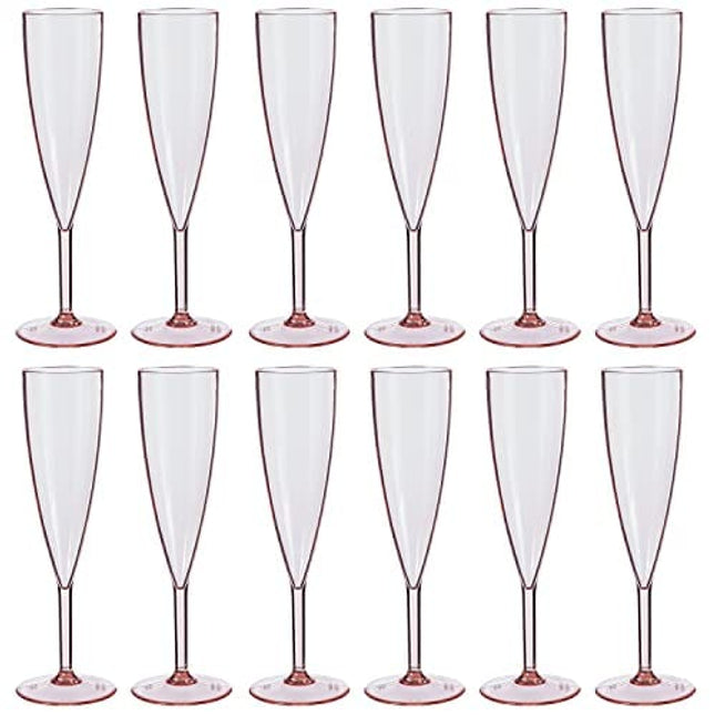 US Acrylic Plastic 5 ounce One Piece Champagne Flute in Rose | Set of 12 Wine Stems | Reusable, BPA-free, Made in the USA, Top-rack Dishwasher Safe