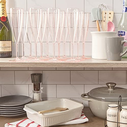 US Acrylic Plastic 5 ounce One Piece Champagne Flute in Rose | Set of 12 Wine Stems | Reusable, BPA-free, Made in the USA, Top-rack Dishwasher Safe