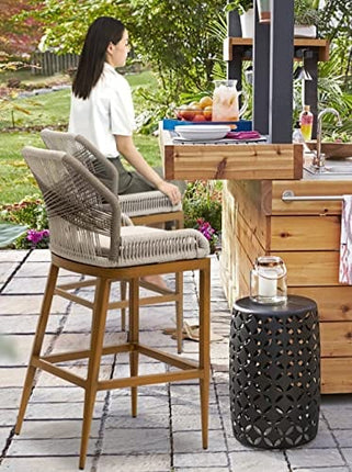 US Furnishing Indoor & Outdoor Waterproof Hand-Crafted Stool, Stool Bar Chair Rattan Chair Bar Stool High Stool Home Back Dining Chair Comfortable Simple & Beautiful (Bar Height 30'), Beige. Brown