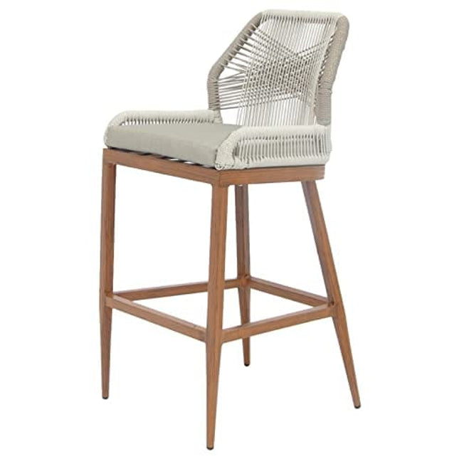 US Furnishing Indoor & Outdoor Waterproof Hand-Crafted Stool, Stool Bar Chair Rattan Chair Bar Stool High Stool Home Back Dining Chair Comfortable Simple & Beautiful (Bar Height 30'), Beige. Brown