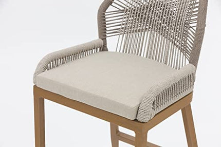 US Furnishing Indoor & Outdoor Waterproof Hand-Crafted Stool, Stool Bar Chair Rattan Chair Bar Stool High Stool Home Back Dining Chair Comfortable Simple & Beautiful (Bar Height 30'), Beige. Brown