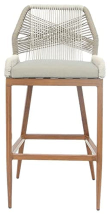 US Furnishing Indoor & Outdoor Waterproof Hand-Crafted Stool, Stool Bar Chair Rattan Chair Bar Stool High Stool Home Back Dining Chair Comfortable Simple & Beautiful (Bar Height 30'), Beige. Brown