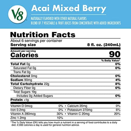 V8 Blends 100% Juice Acai Mixed Berry Juice, Fruit and Vegetable Juice Blend, 46 Ounce Bottle (Pack Of 6)