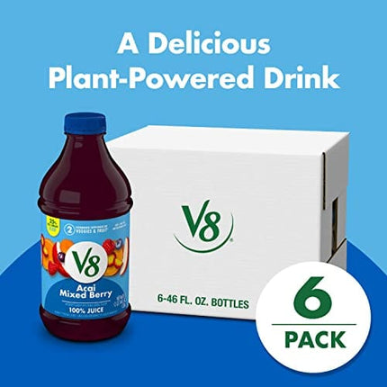 V8 Blends 100% Juice Acai Mixed Berry Juice, Fruit and Vegetable Juice Blend, 46 Ounce Bottle (Pack Of 6)