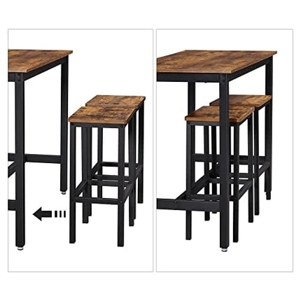 VASAGLE Bar Table Set, Bar Table with 2 Bar Stools, Dining table set, Kitchen Counter with Bar Chairs, Industrial for Kitchen, Living Room, Party Room, Rustic Brown and Black ULBT15X