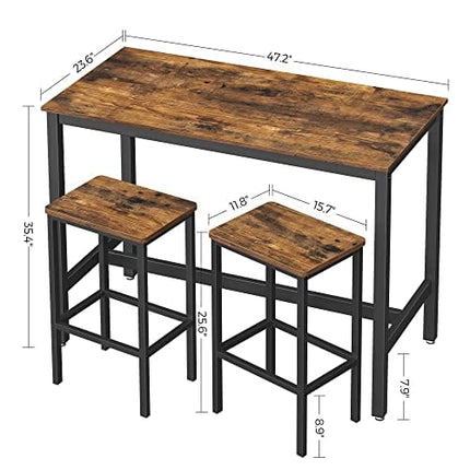 VASAGLE Bar Table Set, Bar Table with 2 Bar Stools, Dining table set, Kitchen Counter with Bar Chairs, Industrial for Kitchen, Living Room, Party Room, Rustic Brown and Black ULBT15X