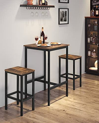 VASAGLE Bar Table, Small Kitchen Table, High Top Pub Table, for Living Room Study, Industrial Steel Frame, 23.6 x 23.6 x 35.4 Inches, Rustic Brown and Black ULBT25X