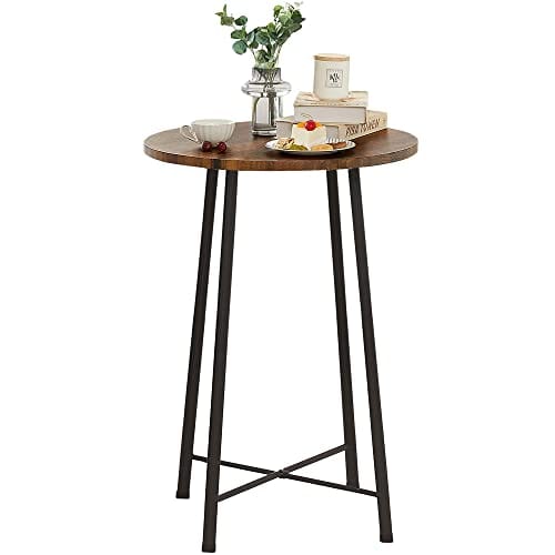 VECELO Round Bar Table, Classic Bistro Pub Furniture,Small Spaces Saving for Dining Room Breakfast,Coffee, Easy to Assemble, Brown