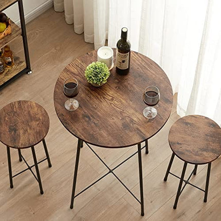 VECELO Round Bar Table, Classic Bistro Pub Furniture,Small Spaces Saving for Dining Room Breakfast,Coffee, Easy to Assemble, Brown