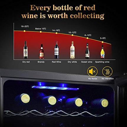 12 Bottle Wine Cooler Refrigerator- Freestanding Wine Cellar for Red, White, Champagne or Sparkling Wine,Compressor Wine Chiller Digital Temperature Control Fridge Glass Door - Black