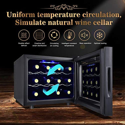 12 Bottle Wine Cooler Refrigerator- Freestanding Wine Cellar for Red, White, Champagne or Sparkling Wine,Compressor Wine Chiller Digital Temperature Control Fridge Glass Door - Black