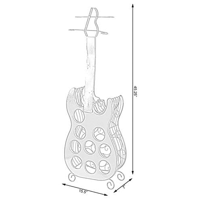 Vintage Wood and Metal Guitar Shaped 9 Bottle Freestanding Decorative Wine Holder
