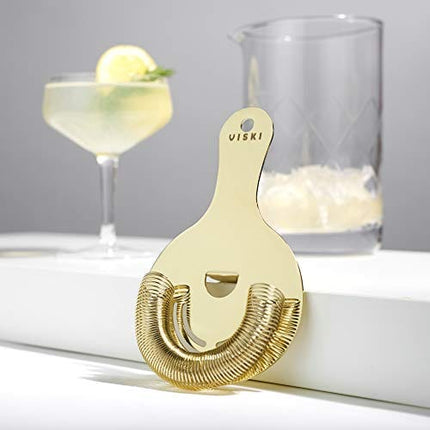 Viski Hawthorne and Bartending Strainer - Stainless Steel Bar Cocktail Strainer for Drinks with Handles, Gold