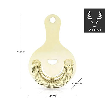 Viski Hawthorne and Bartending Strainer - Stainless Steel Bar Cocktail Strainer for Drinks with Handles, Gold