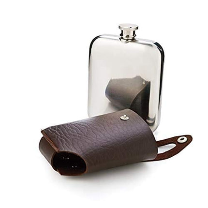 Viski Wrapped Leather Pouch-Travel Liquor Men-Stainless Steel Pocket Flask Brown Case, Set of 1