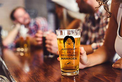 Assistant to The Regional Manager Beer Glass - Funny Dwight Schrute The Office Merchandise - 16oz Collectible Dunder Mifflin The Office Mug for Men and Women