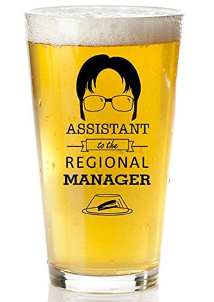 Assistant to The Regional Manager Beer Glass - Funny Dwight Schrute The Office Merchandise - 16oz Collectible Dunder Mifflin The Office Mug for Men and Women