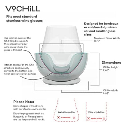 VoChill Stemless Wine Glass Chiller | Keep the Chill In Your Glass | New Wine Accessory | Separable & Refreezable Chill Cradle | Actively Chills Stemless Glassware | Quartz, Pair Stemless