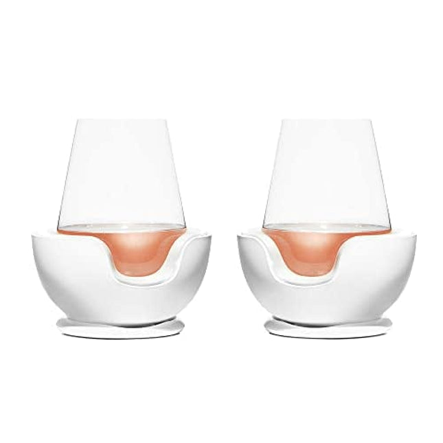 VoChill Stemless Wine Glass Chiller | Keep the Chill In Your Glass | New Wine Accessory | Separable & Refreezable Chill Cradle | Actively Chills Stemless Glassware | Quartz, Pair Stemless