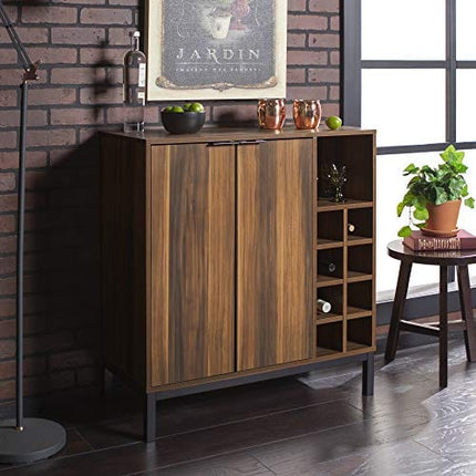 Walker Edison Mid-Century Modern Wood Kitchen Buffet Sideboard-Entryway Serving Storage Cabinet Doors-Dining Room Console, 34 Inch, Brown