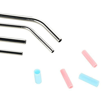Stainless Steel Straws Set of 8 Reusable Drinking Straws for 30oz 20oz Tumbler 10.5’’ 8.5’’ Diameter 0.24’’ 0.31’’ with 8 Silicone Tips 2 Cleaning Brushes and Pouch(4 Bent 4 Straight) (8.5'' 10.5'')