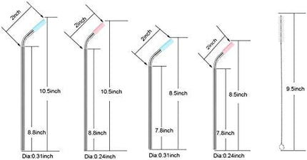 Stainless Steel Straws Set of 8 Reusable Drinking Straws for 30oz 20oz Tumbler 10.5’’ 8.5’’ Diameter 0.24’’ 0.31’’ with 8 Silicone Tips 2 Cleaning Brushes and Pouch(4 Bent 4 Straight) (8.5'' 10.5'')