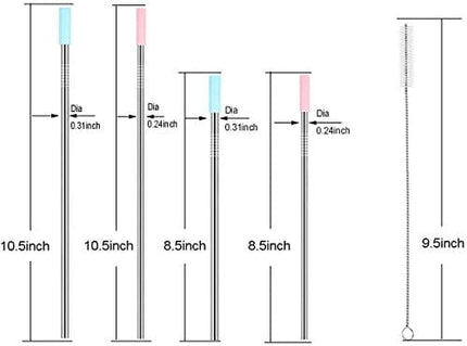 Stainless Steel Straws Set of 8 Reusable Drinking Straws for 30oz 20oz Tumbler 10.5’’ 8.5’’ Diameter 0.24’’ 0.31’’ with 8 Silicone Tips 2 Cleaning Brushes and Pouch(4 Bent 4 Straight) (8.5'' 10.5'')