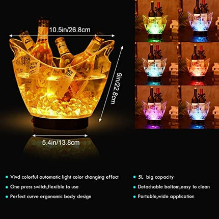 Warepro LED Ice Buckets 5L Clear PS+ABS Plastic ice Bucket RGB Colors Changing LED Cooler Bucket, Power by 2 AA Batteries, Multi Colors Changing for Party/Home/Bar/KTV Clubs