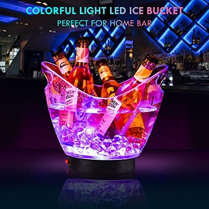 Warepro LED Ice Buckets 5L Clear PS+ABS Plastic ice Bucket RGB Colors Changing LED Cooler Bucket, Power by 2 AA Batteries, Multi Colors Changing for Party/Home/Bar/KTV Clubs