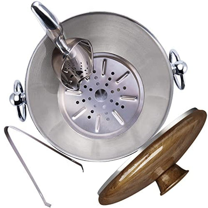 Ice Bucket with Lid, Scoop, Tongs and Strainer - Well Made Insulated Stainless Steel Keep Ice Frozen Longer - Ideal for Cocktail Bar, Parties, Chilling Wine, Champagne - 3 Liter (Teakwood)
