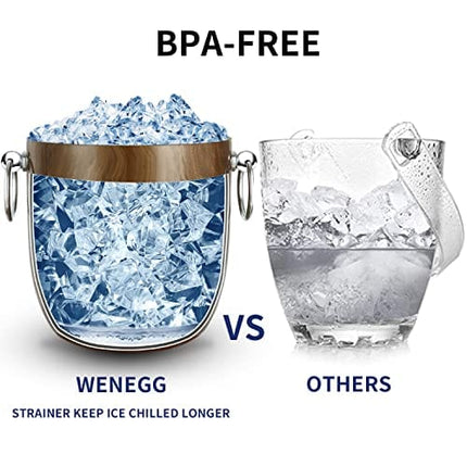 Ice Bucket with Lid, Scoop, Tongs and Strainer - Well Made Insulated Stainless Steel Keep Ice Frozen Longer - Ideal for Cocktail Bar, Parties, Chilling Wine, Champagne - 3 Liter (Teakwood)