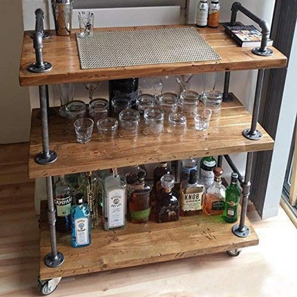 WGX Design For You Wood and Metal Wine Rack with Wheels Kicthen Bar Dining Room Tea Wine Holder Serving Cart Furniture