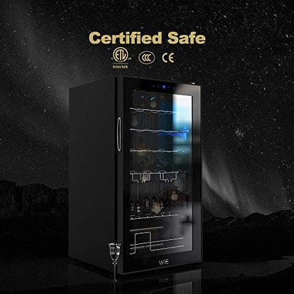 WIE 28 Bottle Wine Cooler Refrigerator Compressor Wine Fridge Freestanding Quiet Operation 41°F-64°F Cooling Wine Cellar Digital Touch Display UV-Protective Finish Auto-Defrost Double-layer Glass Door