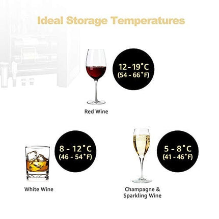 WIE 28 Bottle Wine Cooler Refrigerator Compressor Wine Fridge Freestanding Quiet Operation 41°F-64°F Cooling Wine Cellar Digital Touch Display UV-Protective Finish Auto-Defrost Double-layer Glass Door