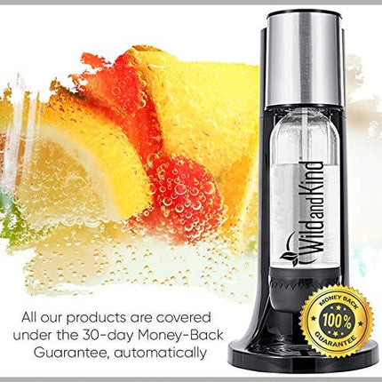 Wild and Kind Sparkling Water Maker, Water Carbonator and Soda Maker Machine for Home, Easy to Use, Spill & Leak Free, Your Own Seltzer Water Maker with Carbonation Control Function, 3 Bottles (Black)