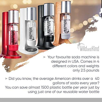 Wild and Kind Sparkling Water Maker, Water Carbonator and Soda Maker Machine for Home, Easy to Use, Spill & Leak Free, Your Own Seltzer Water Maker with Carbonation Control Function, 3 Bottles (Black)