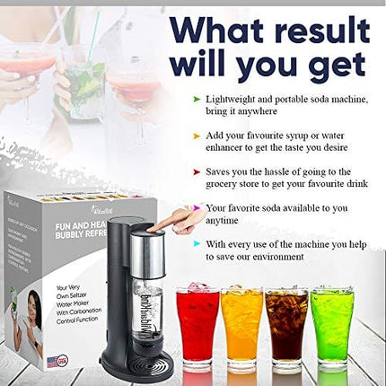 Wild and Kind Sparkling Water Maker, Water Carbonator and Soda Maker Machine for Home, Easy to Use, Spill & Leak Free, Your Own Seltzer Water Maker with Carbonation Control Function, 3 Bottles (Black)