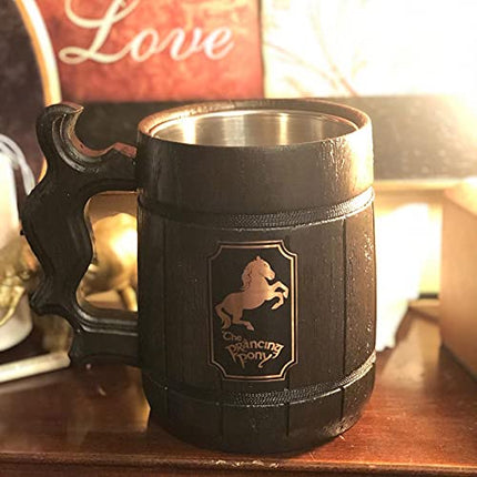Prancing Pony Beer Mug, 22 oz, Wooden Beer Stein, Fantasy Decorations, Groomsman Gift Tankard, Christmas Gift