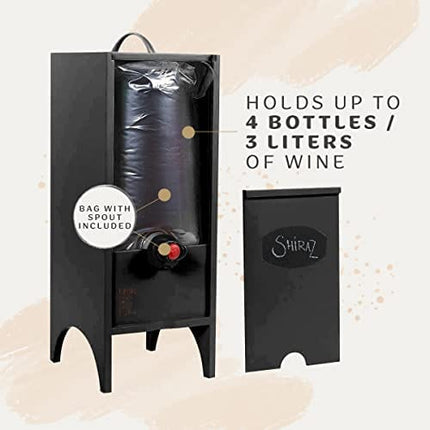 Wine Nook Decorative Box Wine Dispenser Cocktail Beverage Dispenser Wine Storage Holder for Kitchen Bar Countertop, Wine Carrier and Wine Party, Black, 3 Liters, Chalk Included