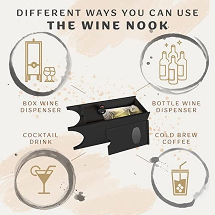 Wine Nook Decorative Box Wine Dispenser Cocktail Beverage Dispenser Wine Storage Holder for Kitchen Bar Countertop, Wine Carrier and Wine Party, Black, 3 Liters, Chalk Included