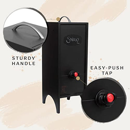 Wine Nook Decorative Box Wine Dispenser Cocktail Beverage Dispenser Wine Storage Holder for Kitchen Bar Countertop, Wine Carrier and Wine Party, Black, 3 Liters, Chalk Included