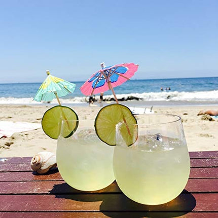 Wine Outside Unbreakable Wine Glasses Dishwasher-Proof | Set of 4 | 18 oz. Elegant Plastic Stemless Wine Glass | Reusable | Ideal for Homes & Bars | Outdoors Camping, Beach, Picnic ● Indestructible