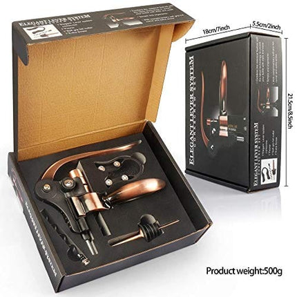 Wine Bottle Opener Corkscrew Set, WITANHURST Wine Opener Kit with Foil Cutter, Wine Pourer and Extra Spiral, Elegant Lever System Corkscrew Set Wine Bottle Opener