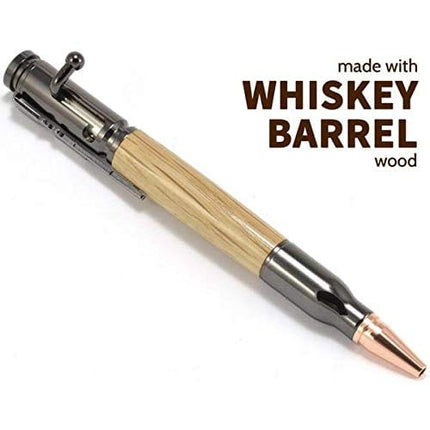 WUDWURK Whiskey Barrel Wood Bolt Action Ballpoint Pen (JD Whiskey Barrel Pen with Case and Extra Ink Refill)