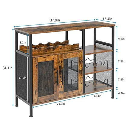 X-cosrack Wine Bar Rack Cabinet with Detachable Wine Rack, Coffee Bar Cabinet with Glass Holder, Small Sideboard and Buffet Cabinet with Mesh Door, Rustic Brown, Large