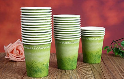 Yes!Fresh 8oz Disposable Hot Beverage Paper Coffee Cups for Parties,Picnics,Barbecues,Travel and Events, Eco-friendly,100% Blodegradable&Compostable (8 oz, 50 Count,Green)